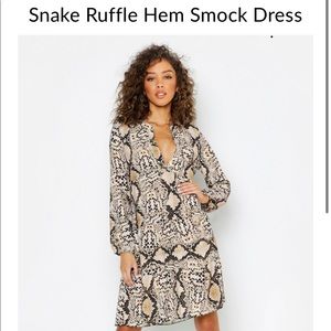 NWT Boohoo Snake Print Ruffle Hem Dress